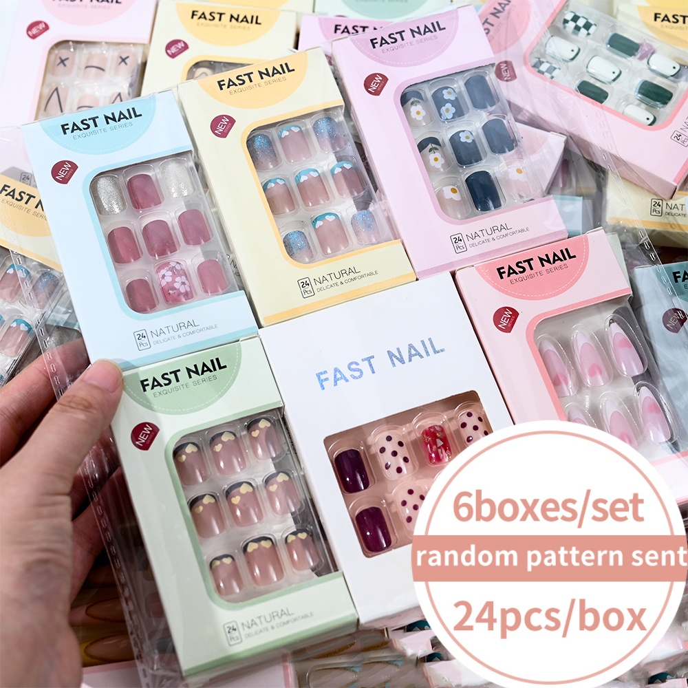 Nail Art Press On - 6 Kutu/Set Kısa Kare Takma Tırnak