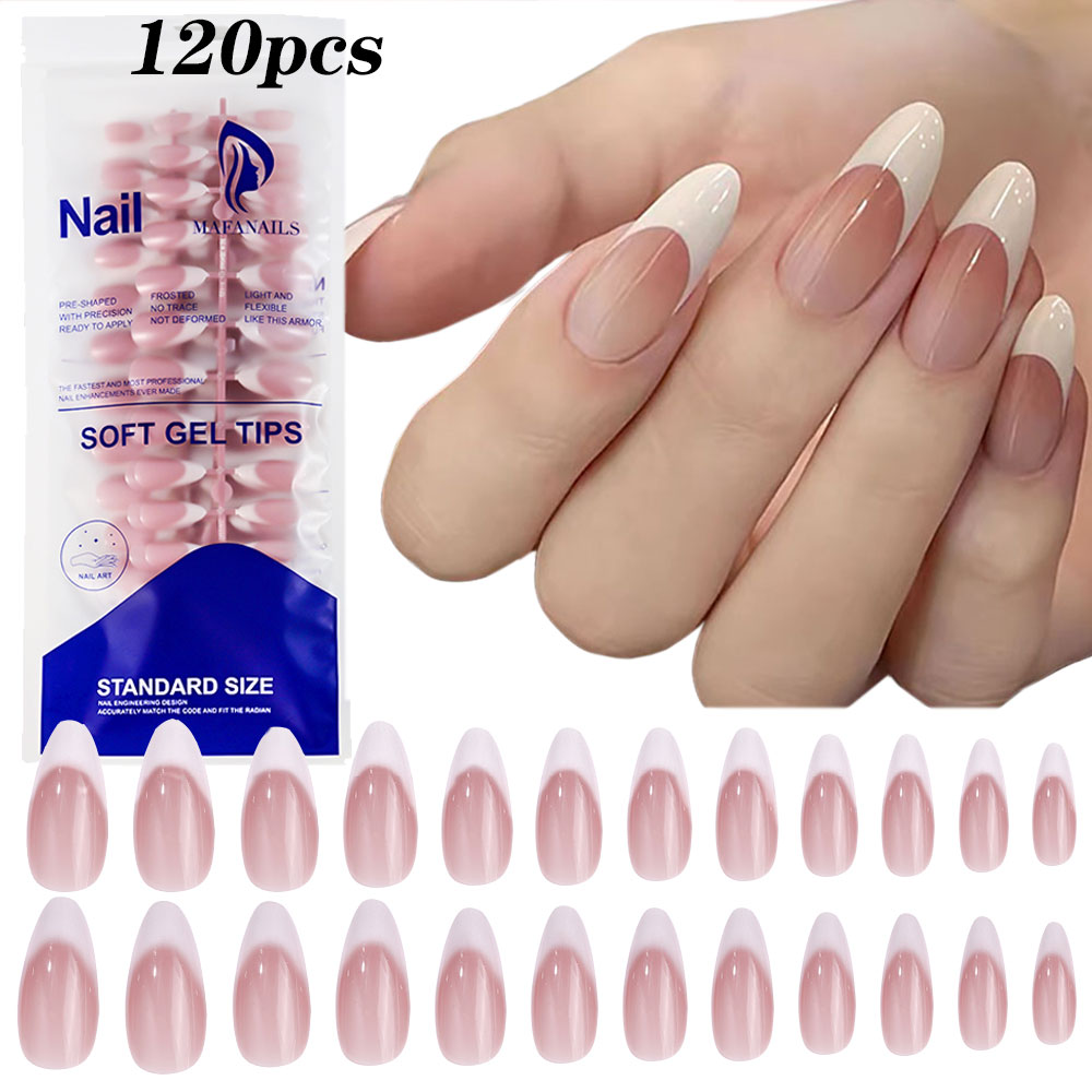 Nail Art Press On - 120 adet Pembe Orta Badem Fransız