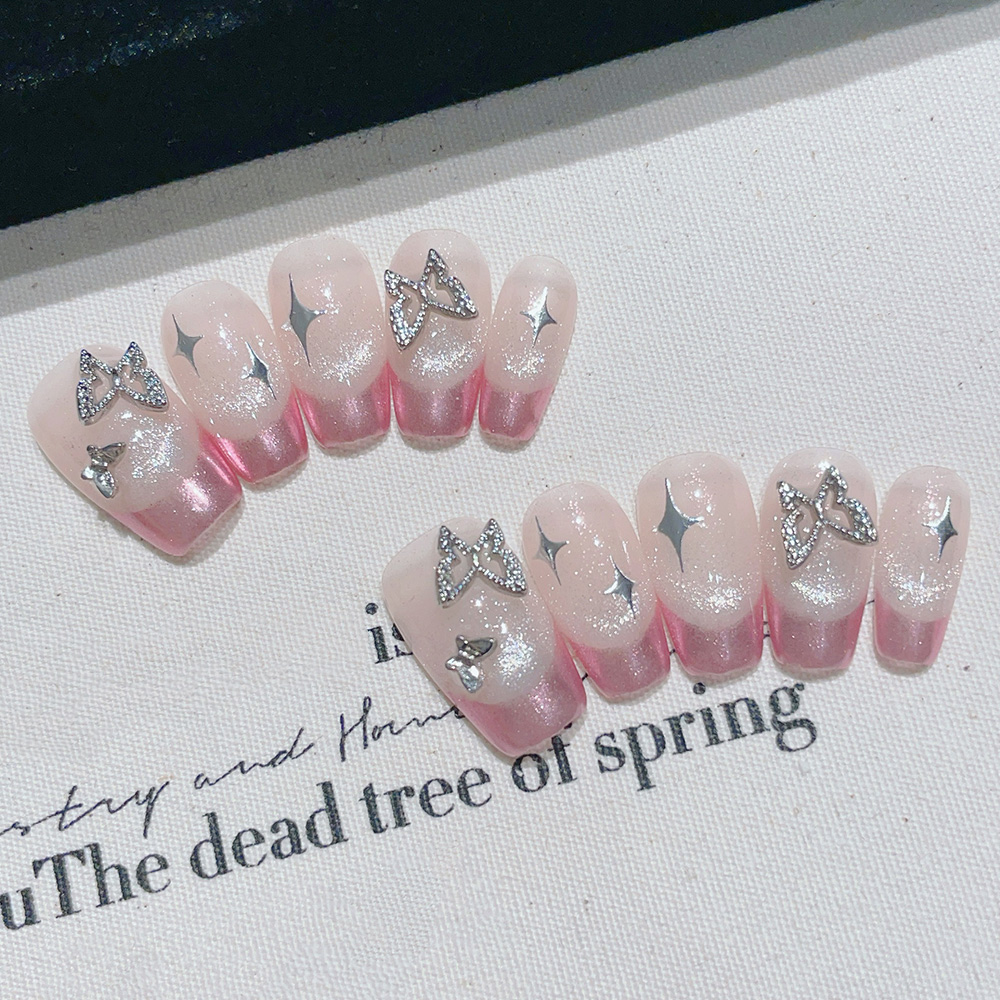 Nail Art Pink - 10 adet Kısa Trapez El Yapımı