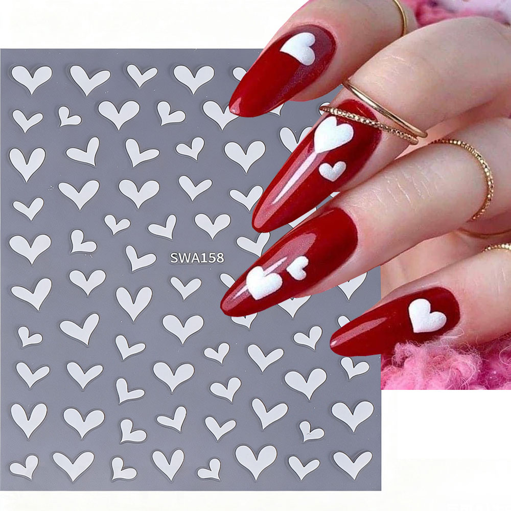 Nail Art Valentines Day - 3D Beyaz Kalp Sevgililer Günü Tırnak