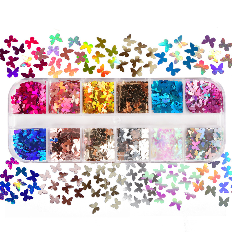 Nail Art Ombre - Mix renk floresan kelebek Glitter kirpik