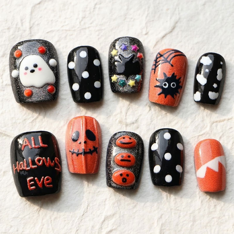 Nail Art Press On - 10 Adet Cadılar Bayramı Korkuluk Balkabağı