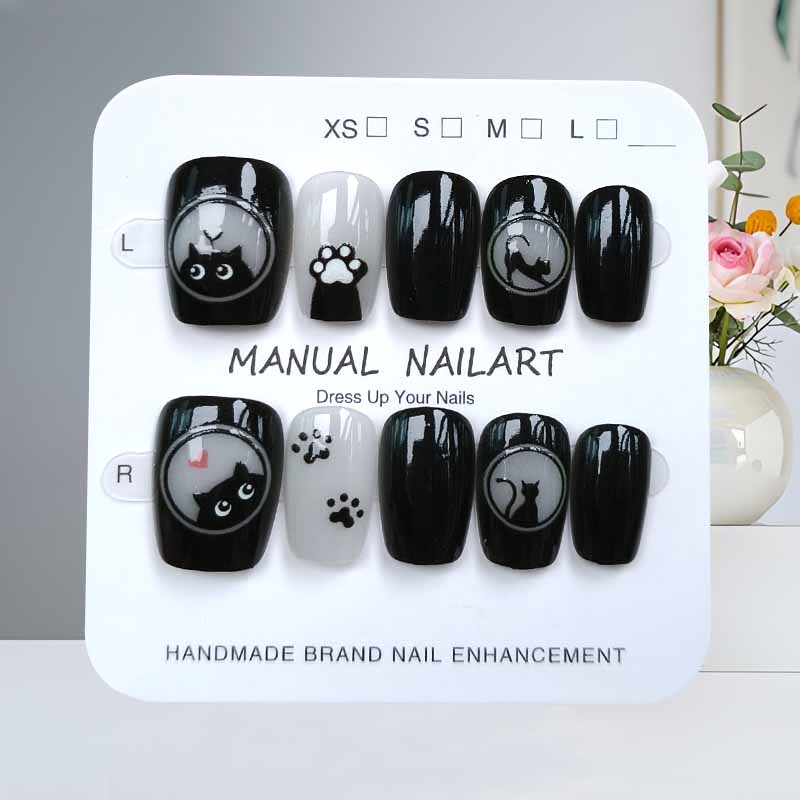 Nail Art Pink - 10 Adet Sevimli Karikatür Siyah Kedi