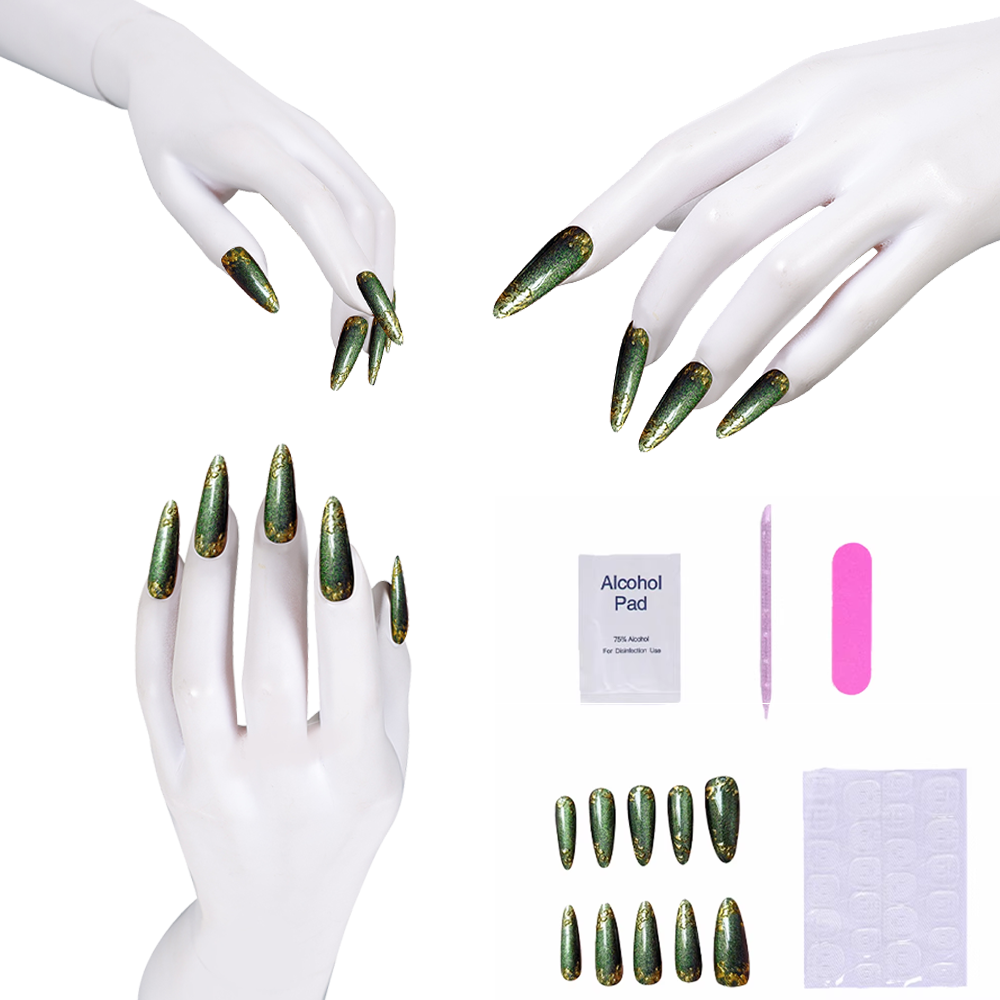 Parıltılı Altın Detaylarla Yeş - Nail Art Press On incelemesi ve fiyatı