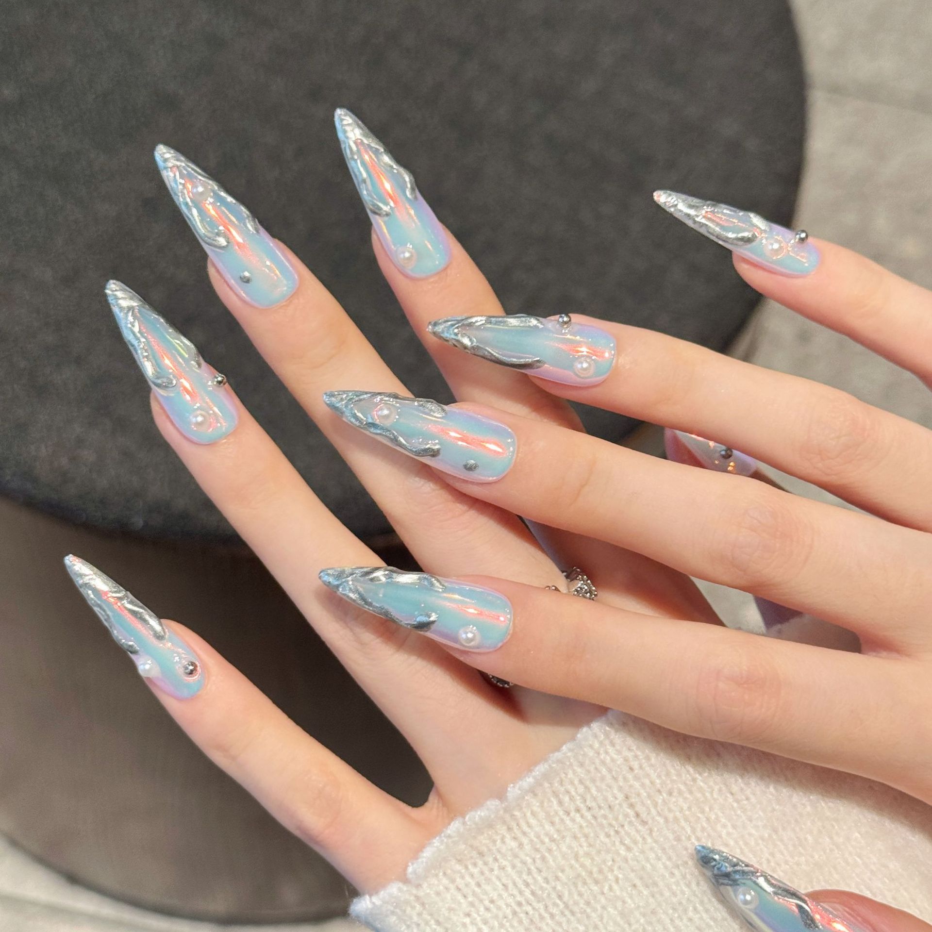 10 Adet Gümüş Aurora Uzun Stil - Nail Art Press On incelemesi ve fiyatı